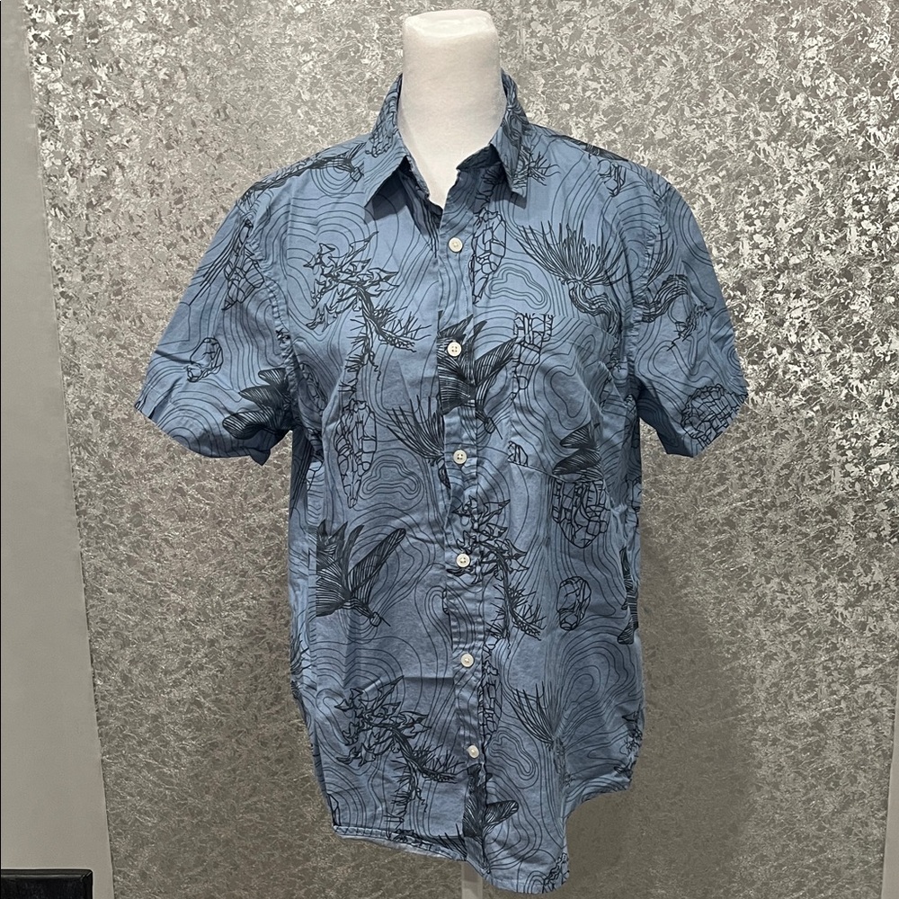 Men's Disney Avatar Blue Button Down Short Sleeve Shirt Size Small